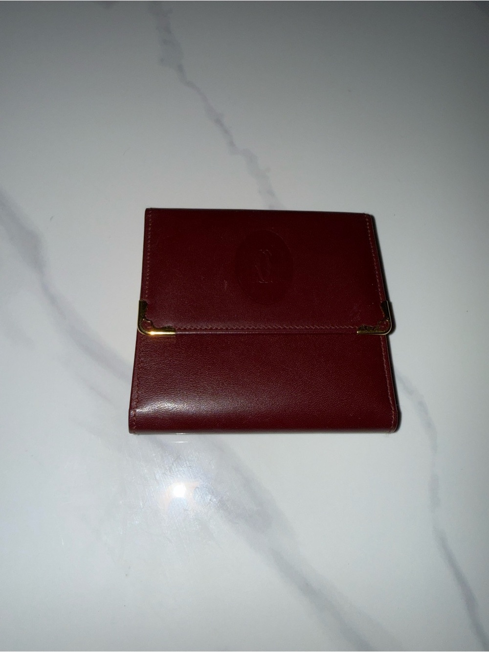 Cartier Burgundy Leather Wallet with Gold Corner Hardware